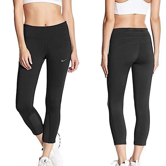Nike Power Epic Crop mesh running Leggings 938602-010 Black back zipper pocket S - Picture 1 of 13